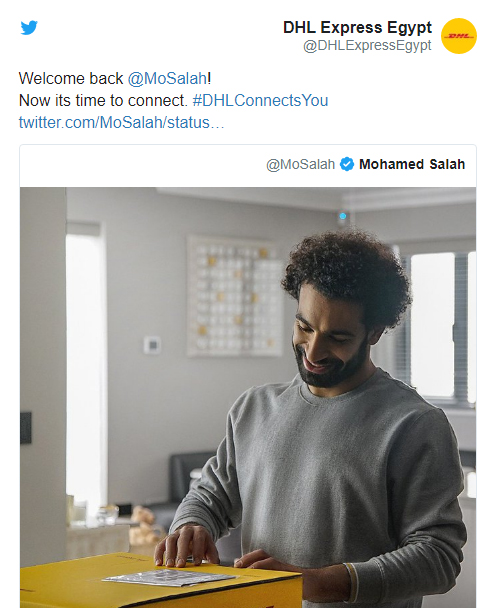  رسالة DHL عبر تويتر بعد اغلاق محمد صلاح لحساباته عبر السوشيال ميديا